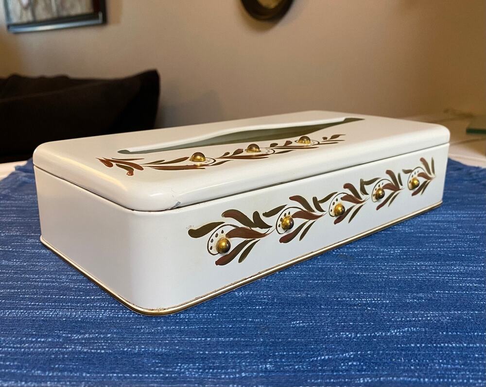 Vintage Mid Century Modern Ransburg Metal Tissue Box Wall Mount Decorative